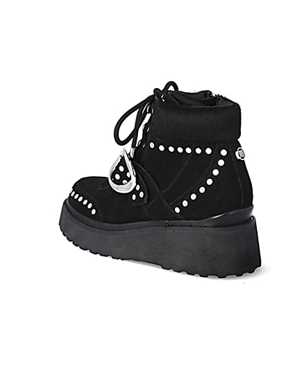 360 degree animation of product Black suede studded wedge boots frame-6