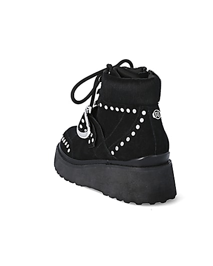 360 degree animation of product Black suede studded wedge boots frame-7