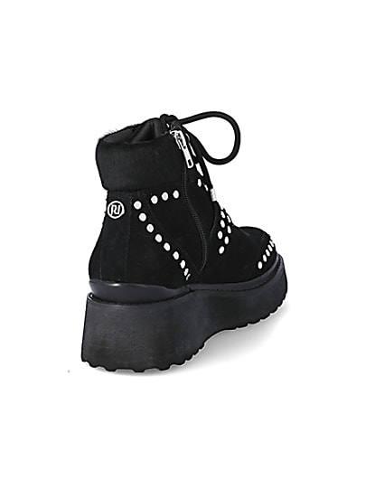 360 degree animation of product Black suede studded wedge boots frame-11