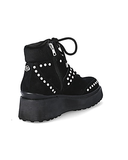 360 degree animation of product Black suede studded wedge boots frame-12