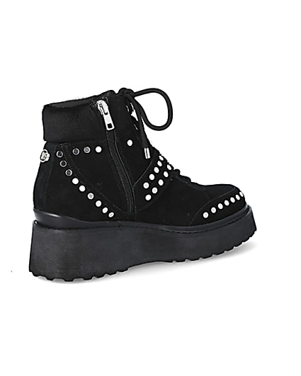 360 degree animation of product Black suede studded wedge boots frame-13