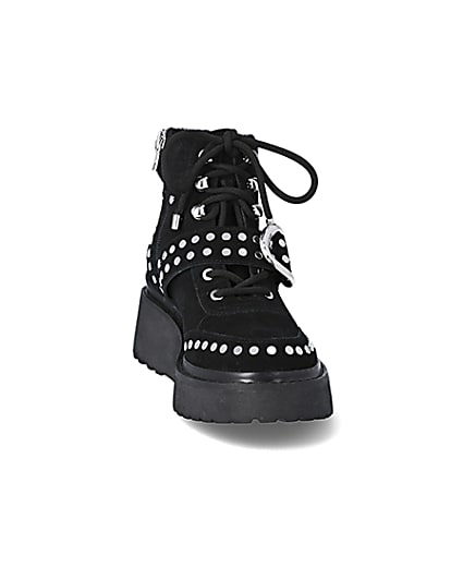 360 degree animation of product Black suede studded wedge boots frame-20