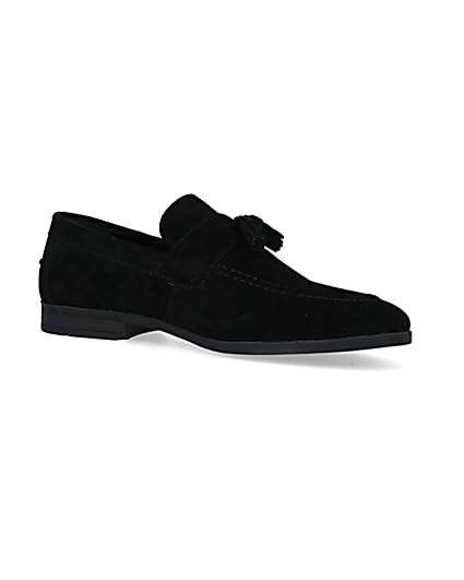 360 degree animation of product Black suede tassel detail loafers frame-17