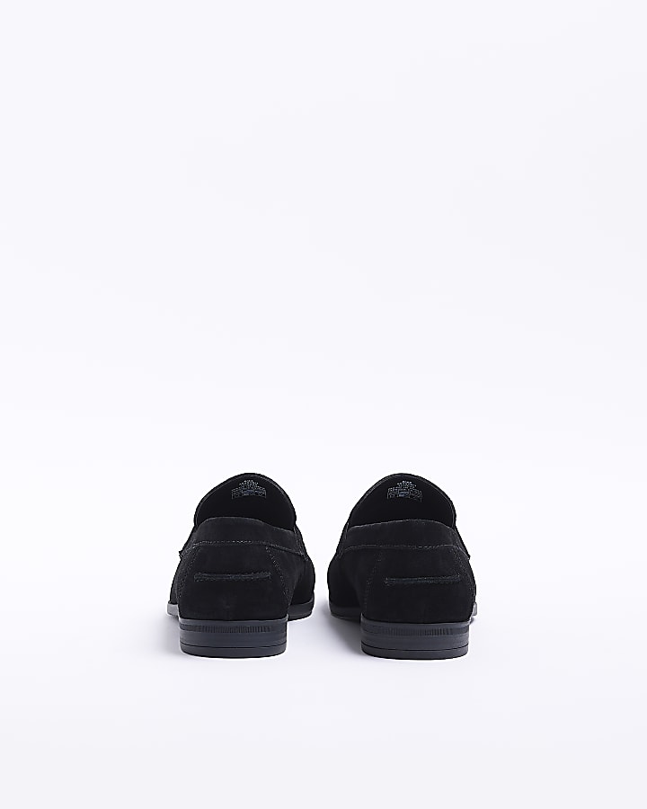 Black suede tassel detail loafers