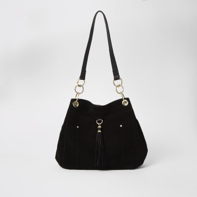 black suede tassel bag