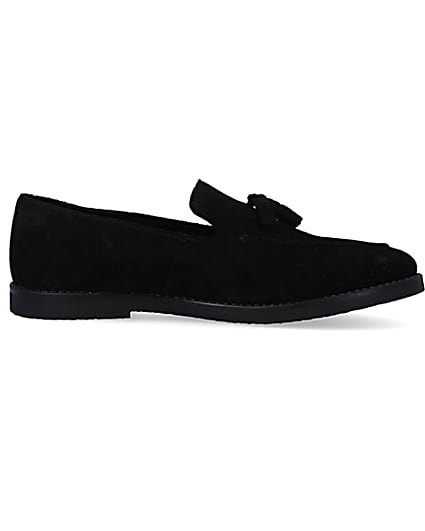 360 degree animation of product Black suede tassel loafers frame-15