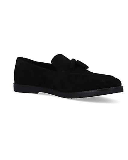 360 degree animation of product Black suede tassel loafers frame-17