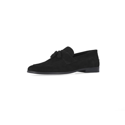 360 degree animation of product Black Suede Tassel Loafers frame-1