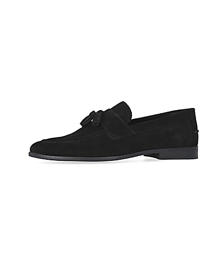 360 degree animation of product Black Suede Tassel Loafers frame-2