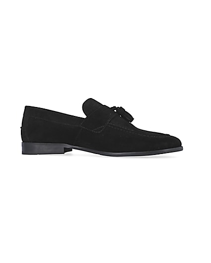 360 degree animation of product Black Suede Tassel Loafers frame-16