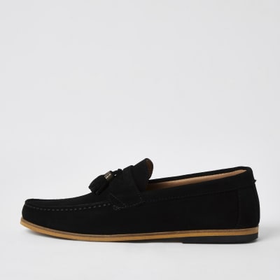 Black suede tassel loafers | River Island