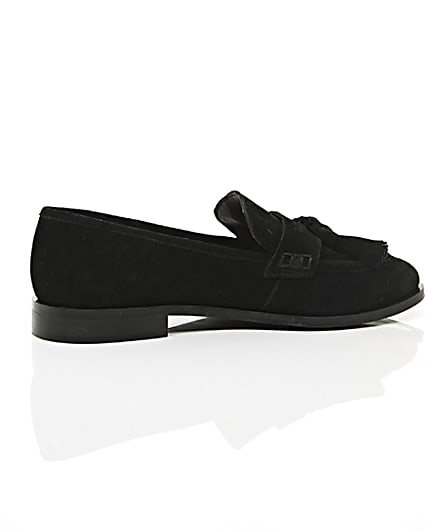 360 degree animation of product Black suede tassel loafers frame-11