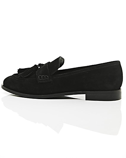 360 degree animation of product Black suede tassel loafers frame-21
