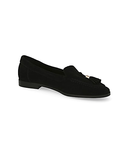 360 degree animation of product Black suede tassel loafers frame-16