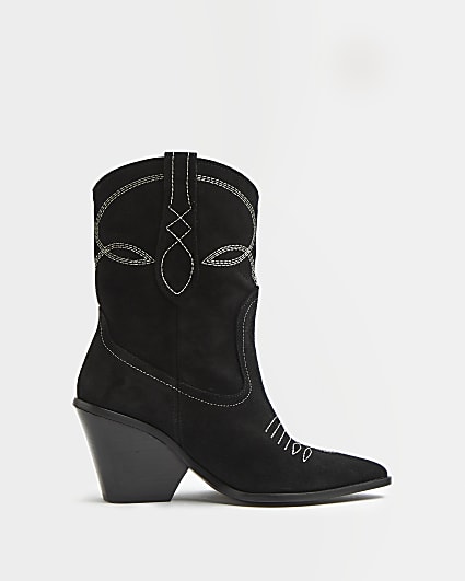 Black suede western boots