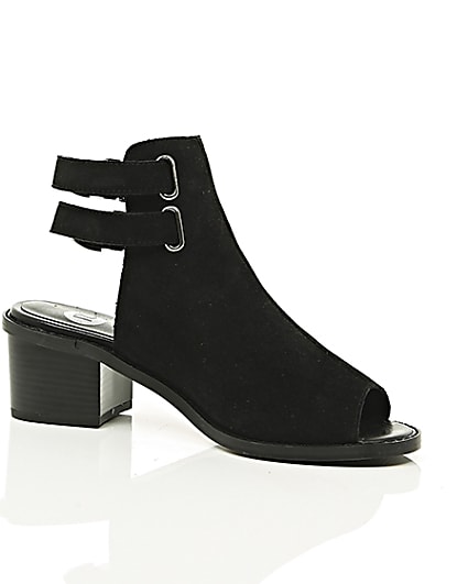 360 degree animation of product Black suede western style peep toe shoe boot frame-8