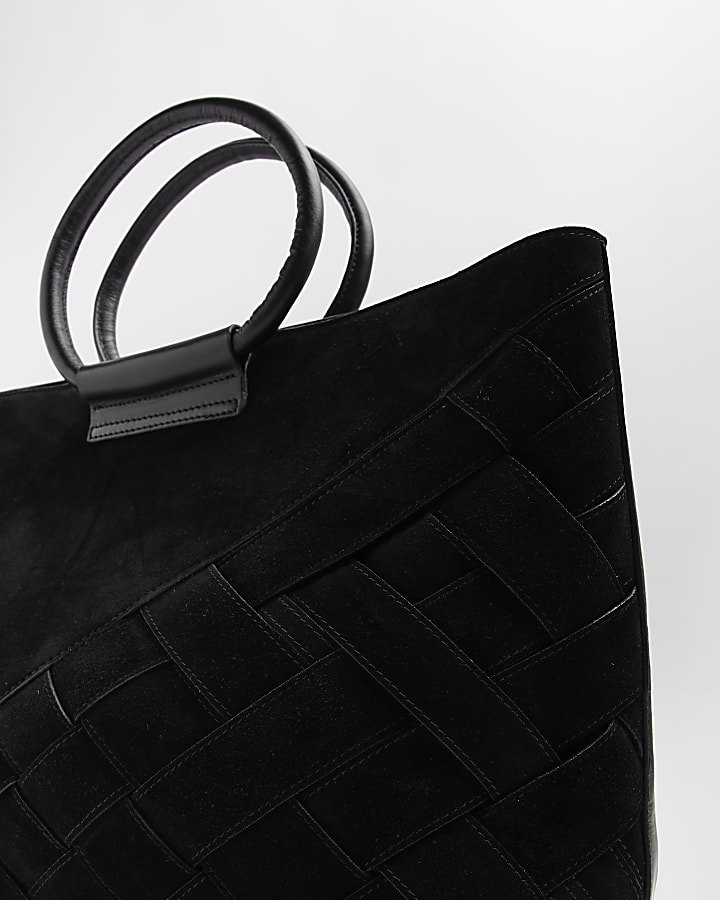 Black suede woven shopper bag