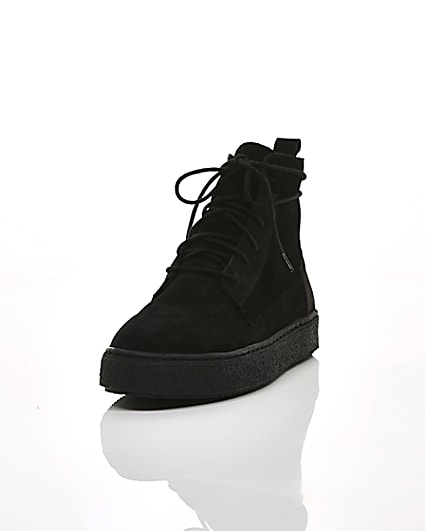 360 degree animation of product Black suede wrap around desert boots frame-2