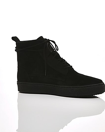 360 degree animation of product Black suede wrap around desert boots frame-8