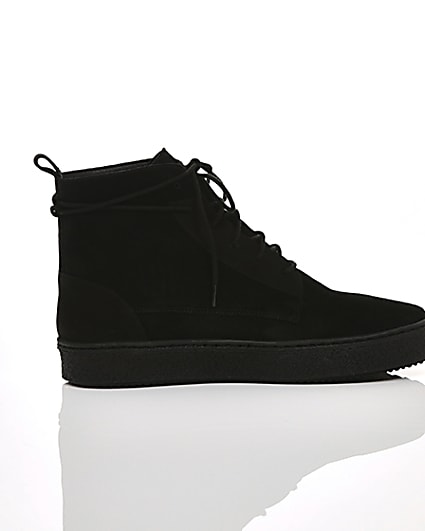 360 degree animation of product Black suede wrap around desert boots frame-10