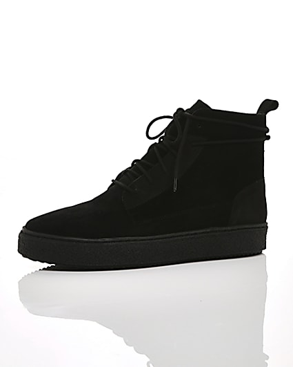 360 degree animation of product Black suede wrap around desert boots frame-23