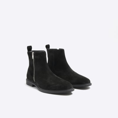 Black suede zip Chelsea boots | River Island