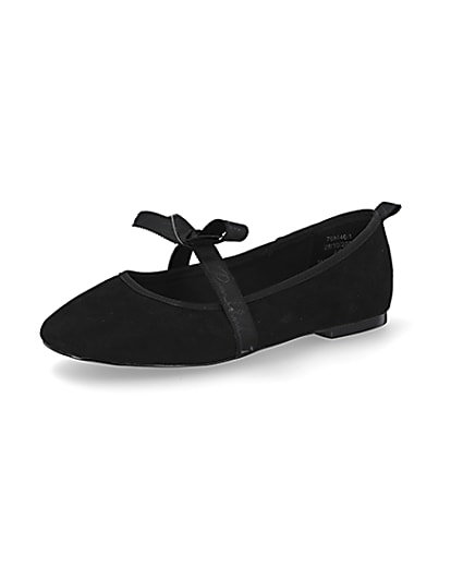 360 degree animation of product Black suedette bow strap ballet shoes frame-1