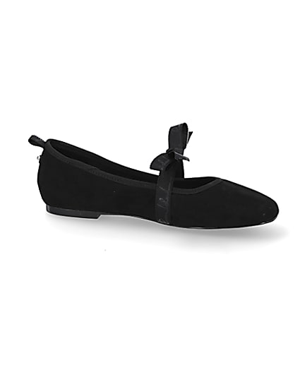360 degree animation of product Black suedette bow strap ballet shoes frame-16