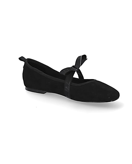 360 degree animation of product Black suedette bow strap ballet shoes frame-17
