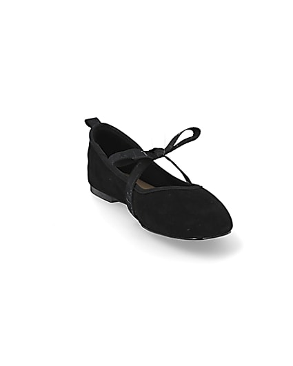 360 degree animation of product Black suedette bow strap ballet shoes frame-19