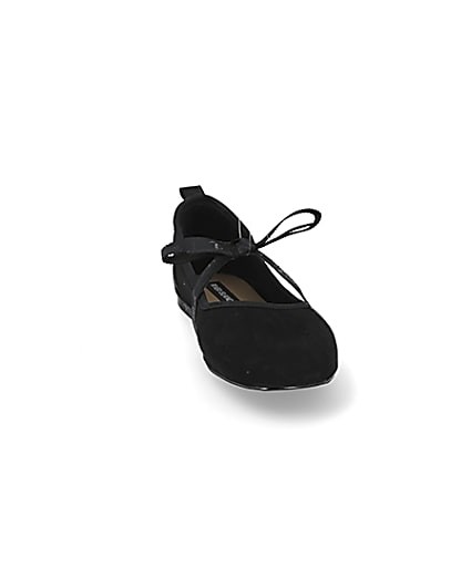 360 degree animation of product Black suedette bow strap ballet shoes frame-20