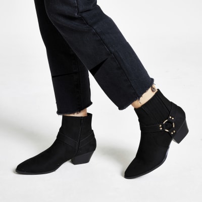 buckle western ankle boots