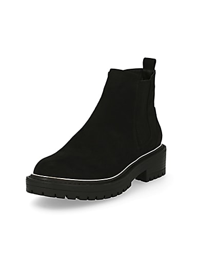 360 degree animation of product Black suedette chunky ankle boots frame-0