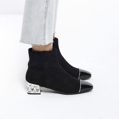 Black ankle boots shop with diamante heels