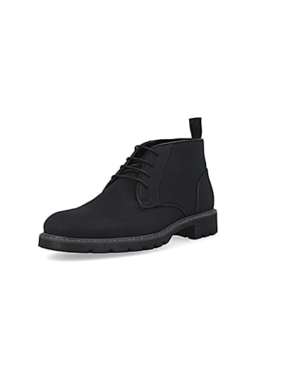 360 degree animation of product Black suedette lace up chukka boots frame-0