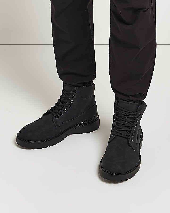 Black Suedette Lace Up winter Boots