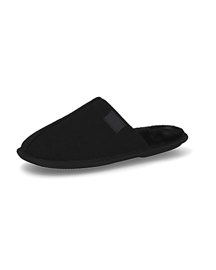 360 degree animation of product Black suedette mule slippers frame-1