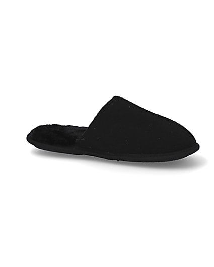 360 degree animation of product Black suedette mule slippers frame-16
