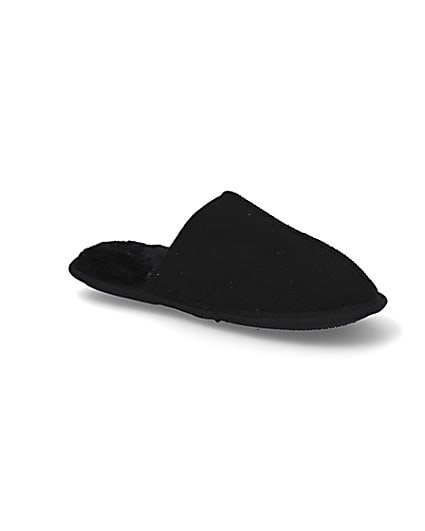 360 degree animation of product Black suedette mule slippers frame-17