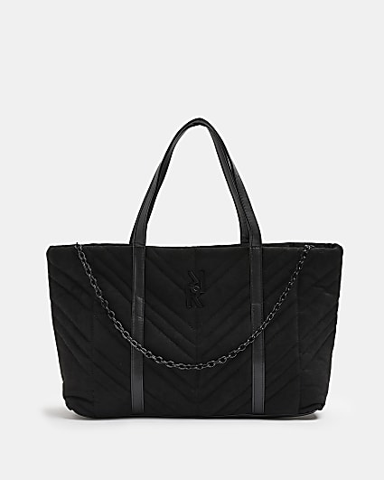 Black suedette RI quilted tote