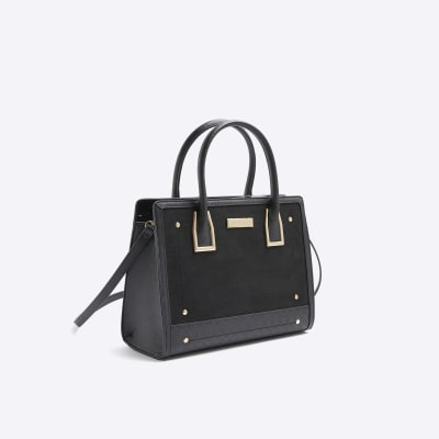 Black suedette structured tote bag River Island