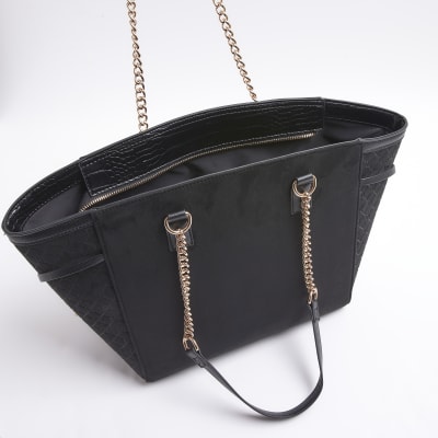 Black suedette wing pouch tote bag River Island