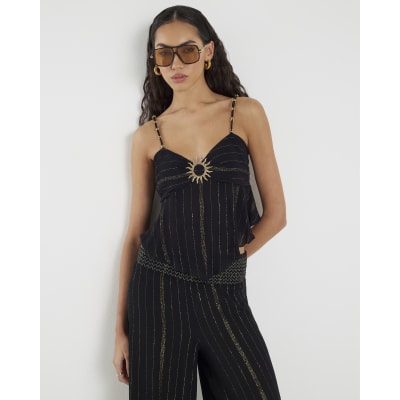 Black Sun Trimmed Stripe Beach Cami Top