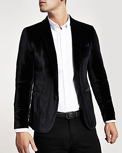 Black super skinny velvet blazer