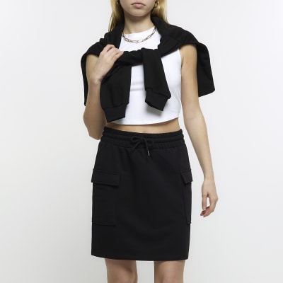 Black Sweat Cargo Mini Skirt