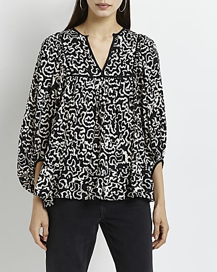Black swirl print blouse