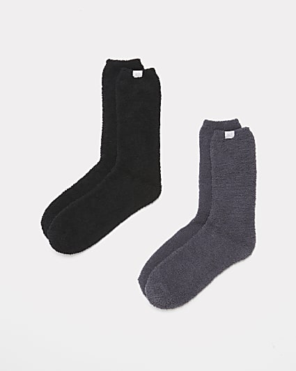 Black tab detail cosy socks 2 pack
