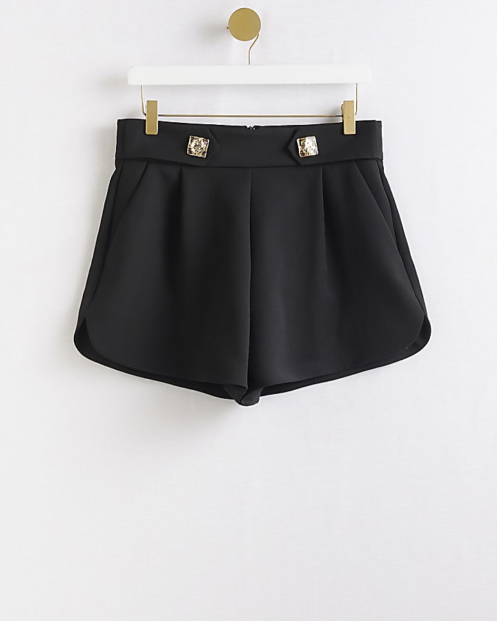 Black tailored button shorts