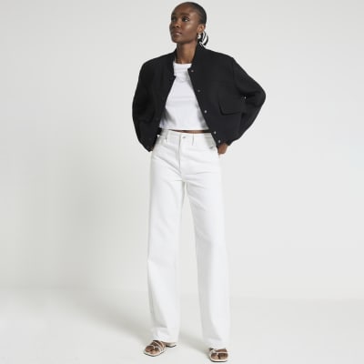 Black tailored crop bomber jacket River Island