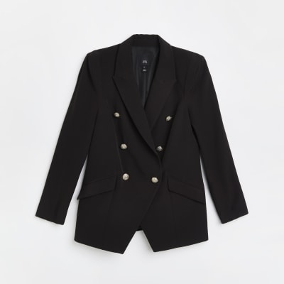 Black tailored double breasted blazer River Island